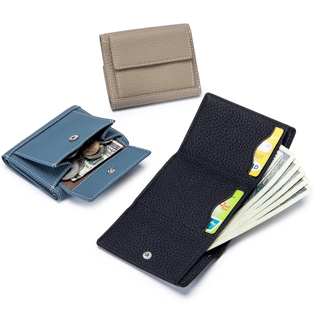 Fashion Brand Genuine Leather Women Short Wallet Functional Trifold Coin Purse Money Bags Female Chic Small Multi Card Holders