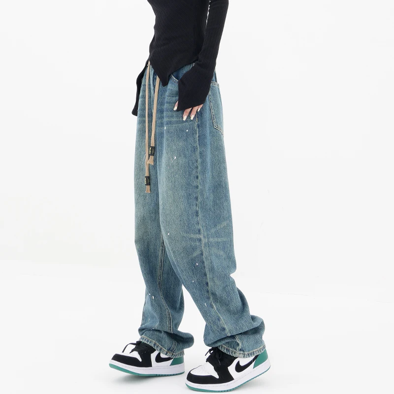 

Новинка 2022, женские джинсы Sandro River Harlan, осенние и блестящие свободные прямые повседневные брюки со шнурком