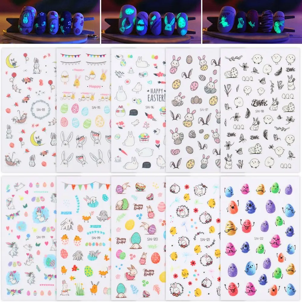1 шт. пасхальные светящиеся наклейки для ногтей kawaii Egg Rabbit цветные Переводные