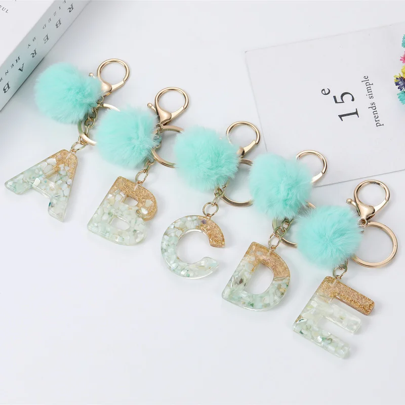 

Pompom Letter Pendant Keychains Key Chains Rings For Women Cute Car Acrylic Glitter Keyring Holder Charm Bag Couple Bag Gifts