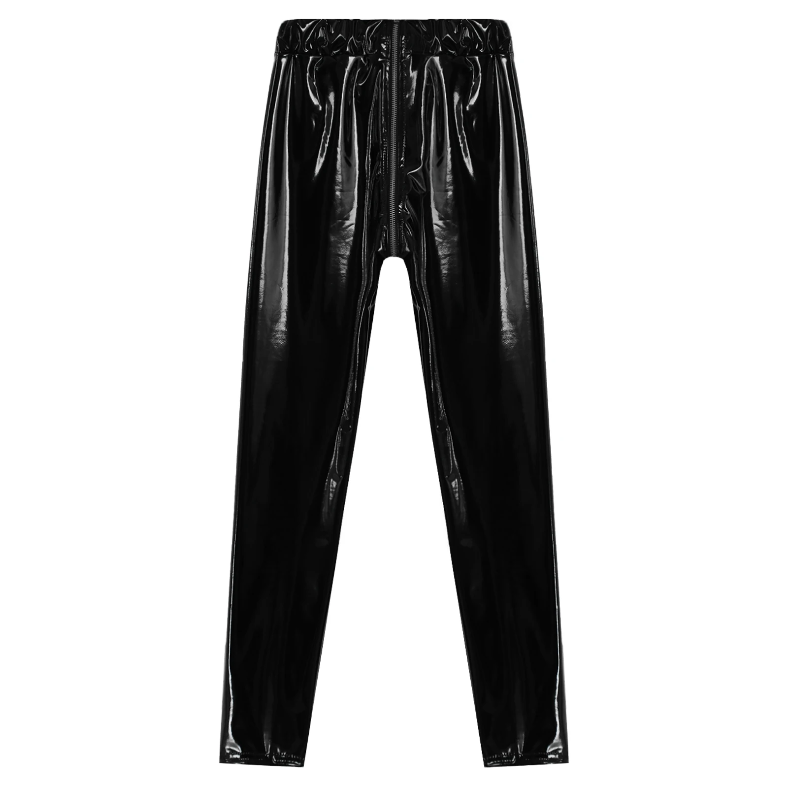 Womens Zipper Open Crotch Patent Leather  Motorcycling Skinny Pants Rave Festival Clubwear Glossy Leggings Slim Fit Trousers