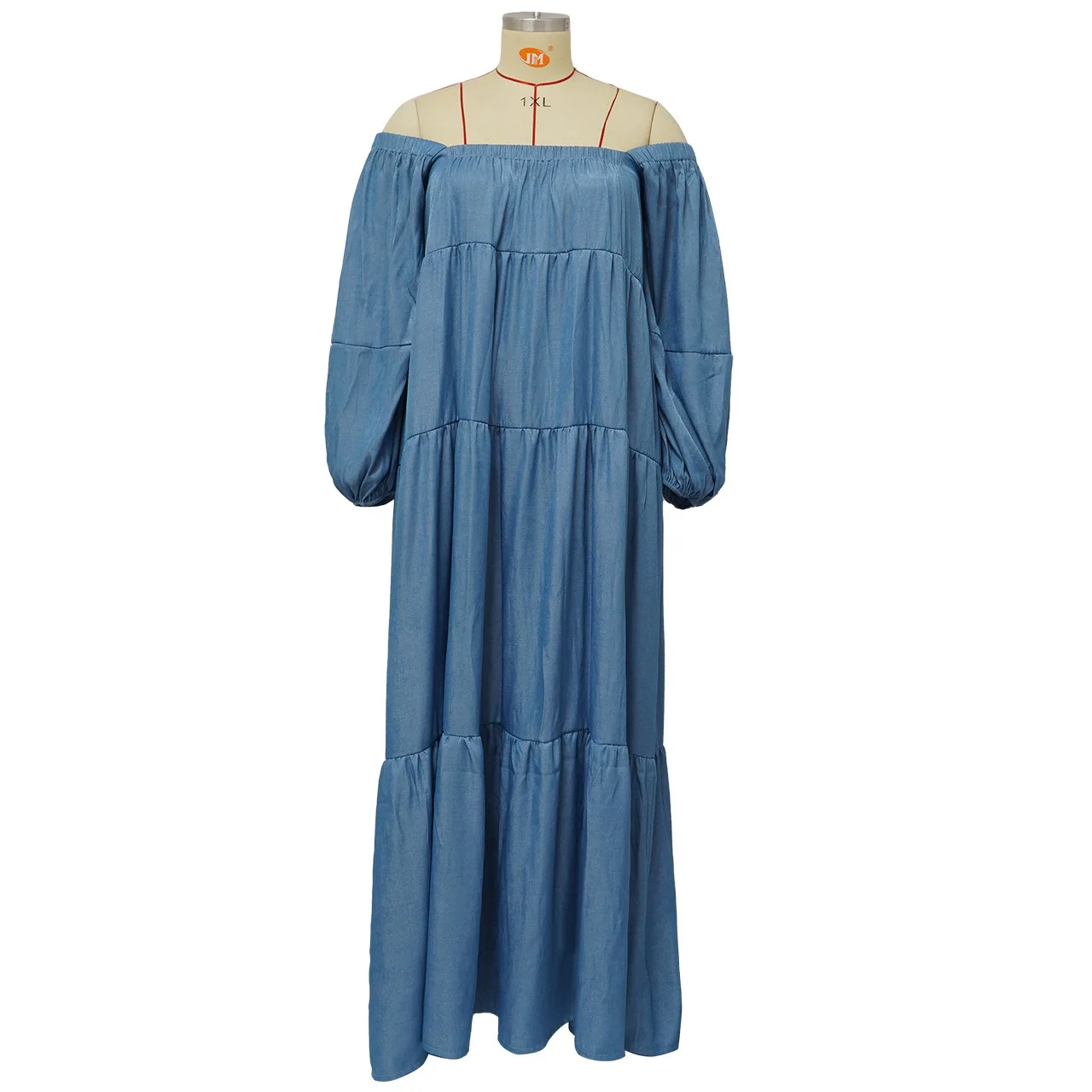 Plus Size Jeans Dresse for Women Off the Shoulder Full Sleeve Loose Floor Length Elegant Evening Night Party Vestidos Mujer Big