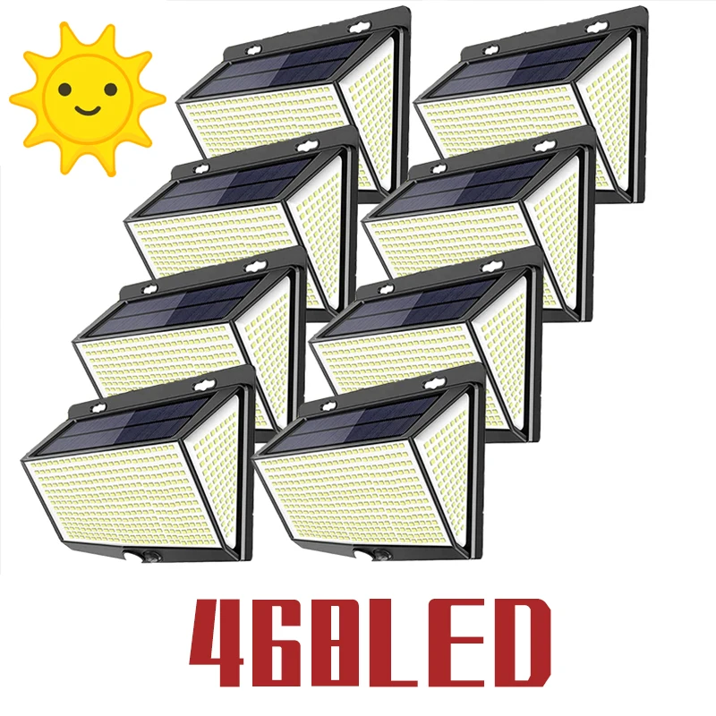 

468 LED Solar Light Outdoor PIR Motion Sensor Street Lamp with 3 Lighting mode IP65 Waterproof for Garden Patio Garage Yard