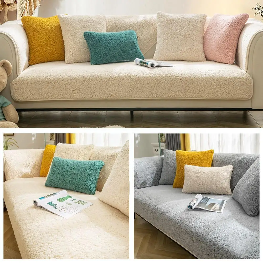 

New Soild Color Sofa Covers Towel Soft Plush Couch Cover For Living Room Bay Window Pad L-shaped Sofa Decoration X0R2