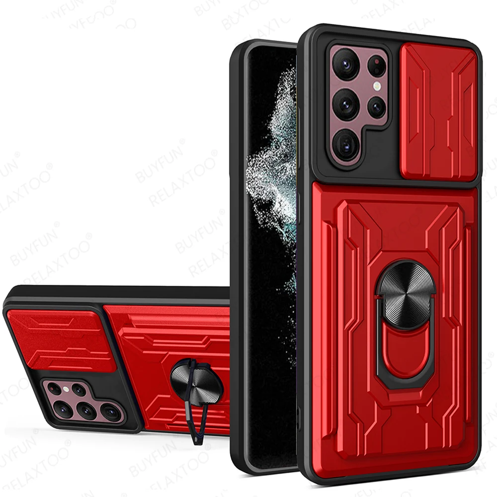 

Push Window Bracket Case For Samsung S22 Ultra 5G Card Slot Stand Holder Cover For Galaxy S22 S21 FE Ultra Plus 5G Capa