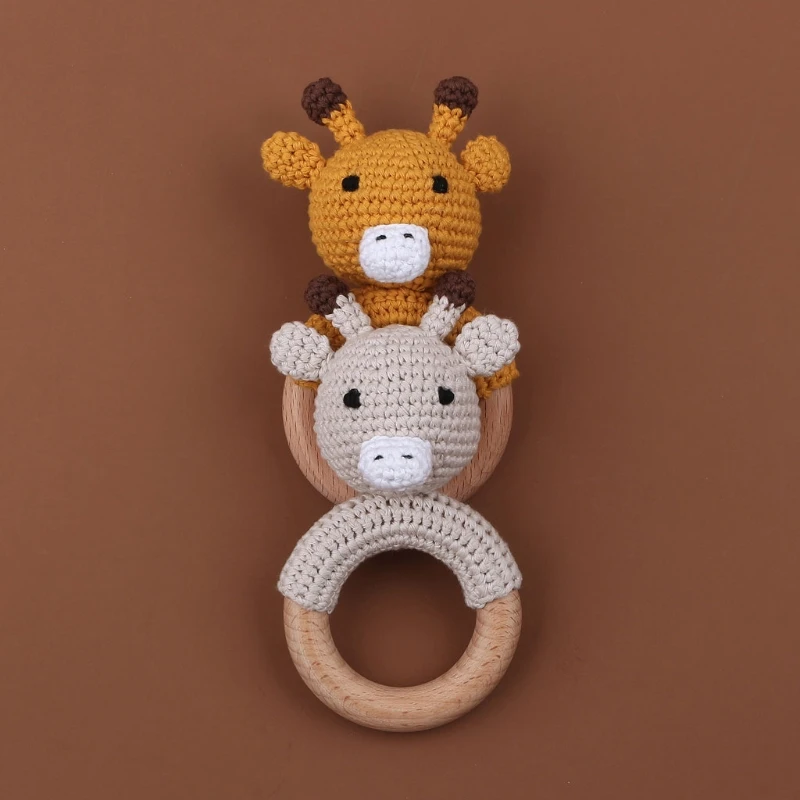 

Baby Rattle Toys Cartton Animal Crochet Wooden Rings Rattle DIY Crafts Teething Rattle Amigurumi For Baby Cot Hanging