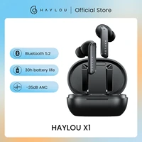 haylou x1 v5 2 bluetooth earphones 35db anc dual noise cancellation headphones six mic hd call power display waterproof headset