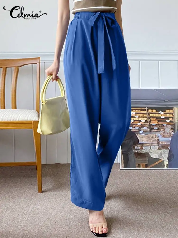 

Celmia High Waist Women Long Trousers Pocket Bandage Casual Waisted Straight Pant 2022 Korean Style Elegant Lady Commuting Pants