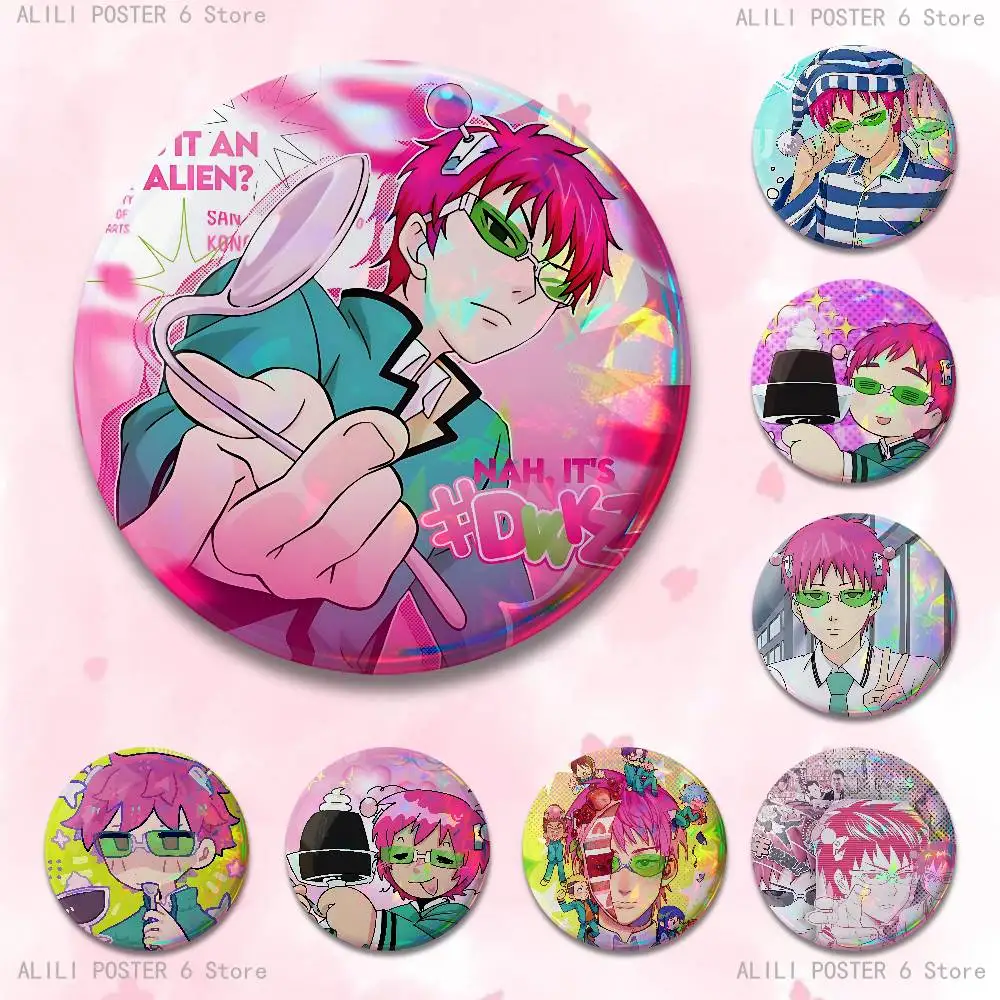 Фото Значки S-Saiki K D-Disastrous L-Life 25 32 44 58, 75 мм, круглая булавка для косплея, сумка, декор, фанаты, коллекционные друзья, подарки, брошь, сувенир №1