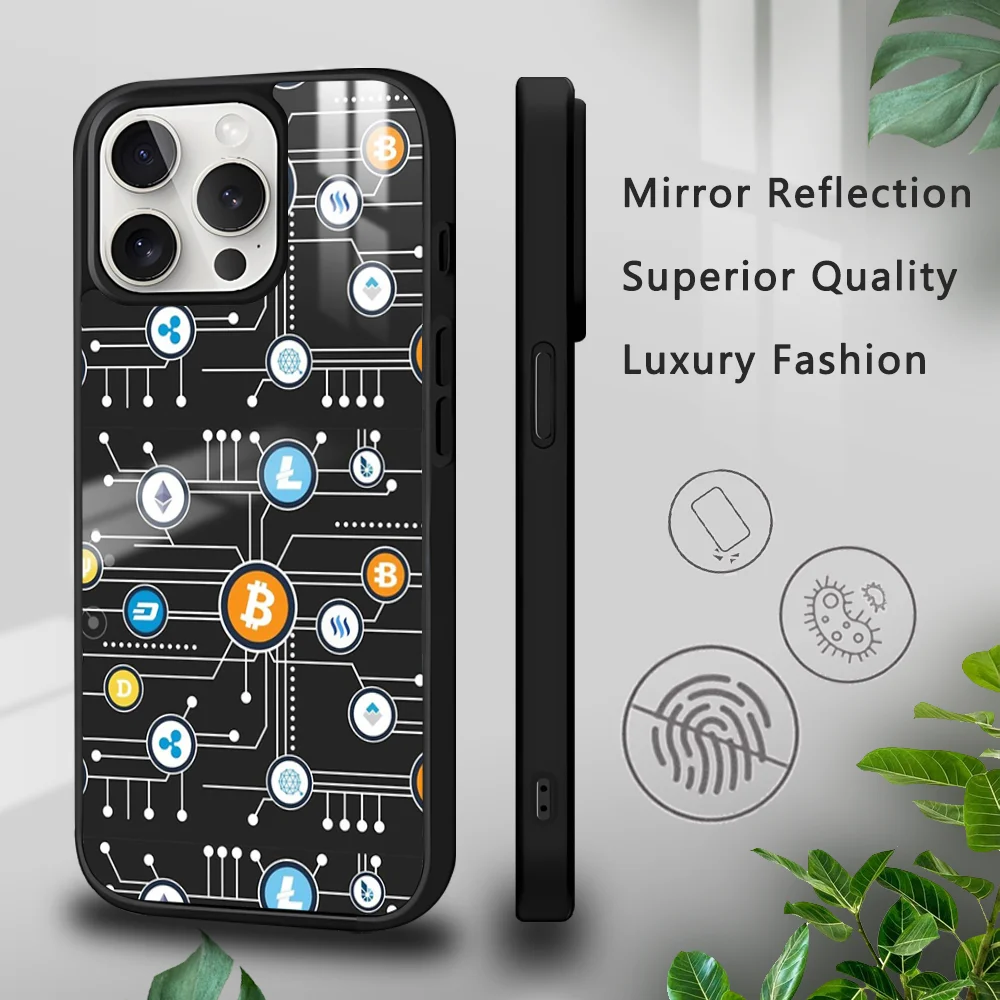Чехол для телефона B-Bitcoin iPhone 15 14 13 12 11 Pro Xs Max Mini XR X 7 8 Plus роскошный зеркальный