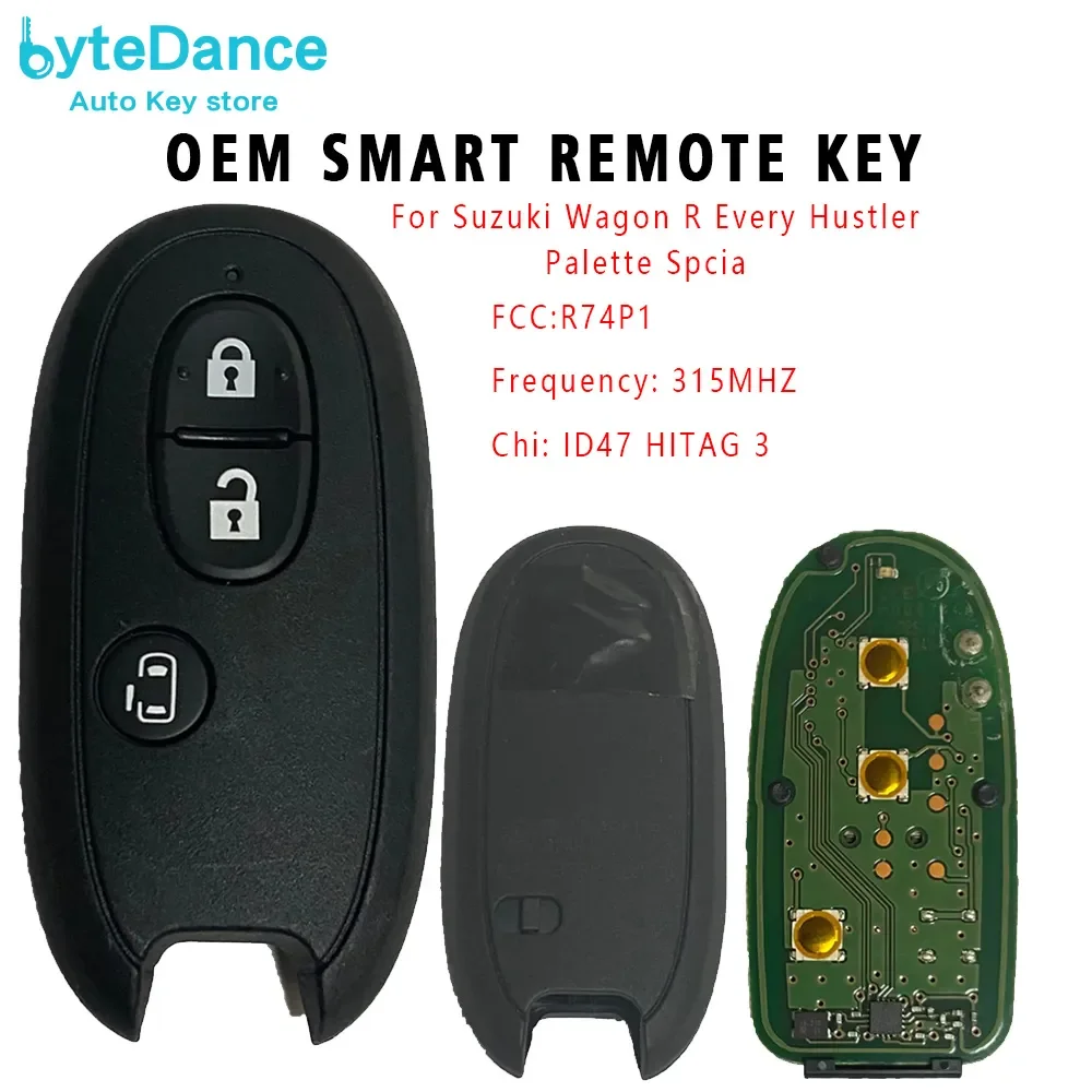 

Replacement OEM R74P1 Button Remote Smart Key Fob for Suzuki Wagon REvery Hustler Palette Spacia 315MHz PCF7953X/HITAG 3/47 CHIP