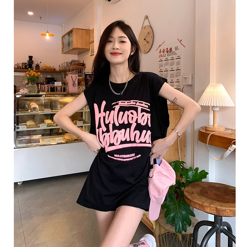 

Lower garment missing T-shirt women's summer 2022 new sweet cool design letter printing loose sleeveless vest top