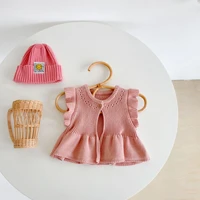 china supplier 2022 spring clothing baby sweater knitted hollow out flying sleeve solid color vest cardigan coat all match