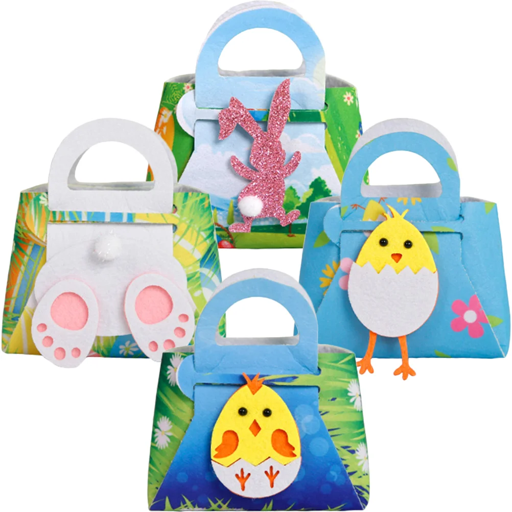 

4pcs Easter Gift Bags Easter Candy Pouch Bags Easter Party Rabbit Chick Gift Storage Pouches