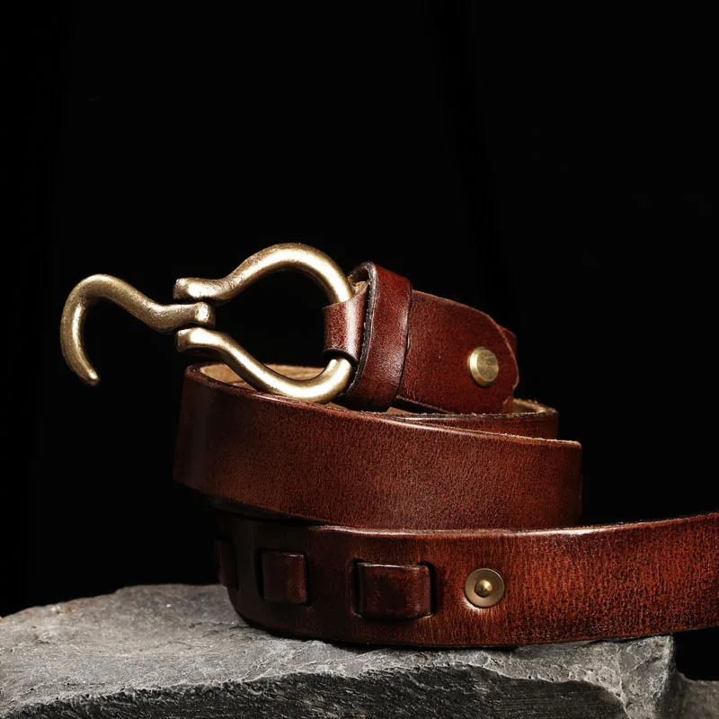 Mens Handmade Belt High Quality Full Grain Leather Solid Brass Buckle Luxury Vintage Casual Belt Top Antique Western Cowboy Belt