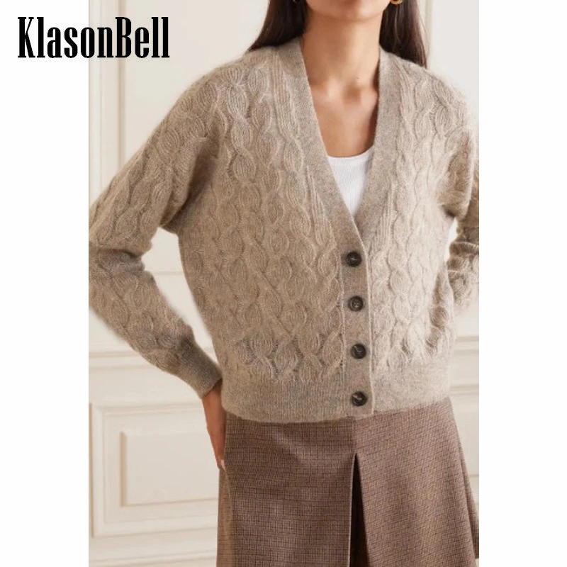 

9.12 KlasonBell Fashion Mohair Twist Knitted Cardigan Sweater Women