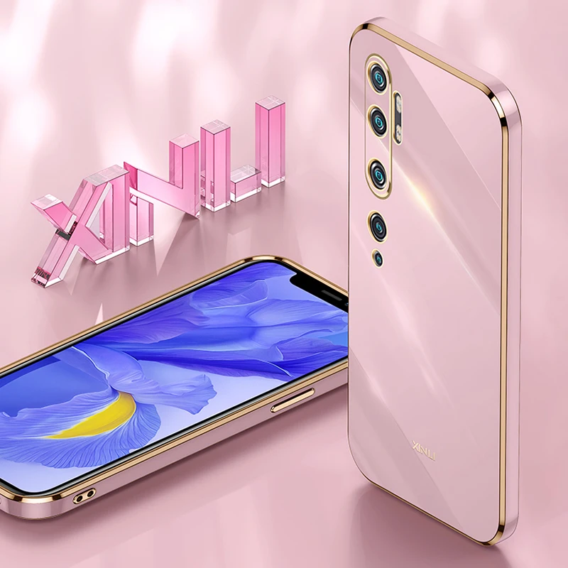 coque straight edge phone case for xiaomi mi note 10 pro cc9 pro funda note10 10pro original plating silicone protect back cover free global shipping