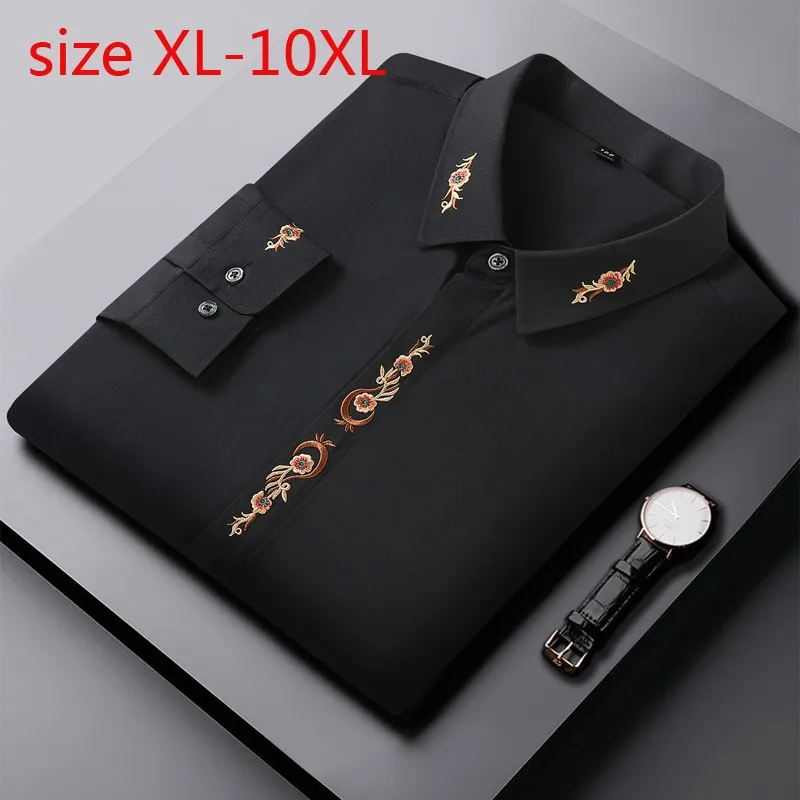 

New Arrival Fashion Suepr Large Spring And Autumn Long Sleeve Men Personalized Embroidery Casual Shirts Plus Size 2XL-8XL 10XL