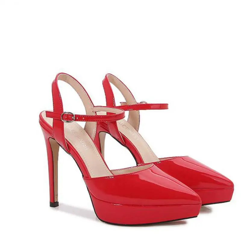 

Туфли-лодочки женские на шпильке 12 см, модная классическая элегантная однотонная обувь на платформе, с острым носком, с ремешком и пряжкой, в...