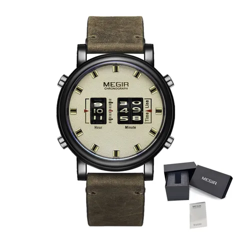 MEGIR роликовые часы со стрелками для мужчин модные роскошные военные спортивные часы с кожаным ремешком кварцевые наручные часы Relogio Mascilino