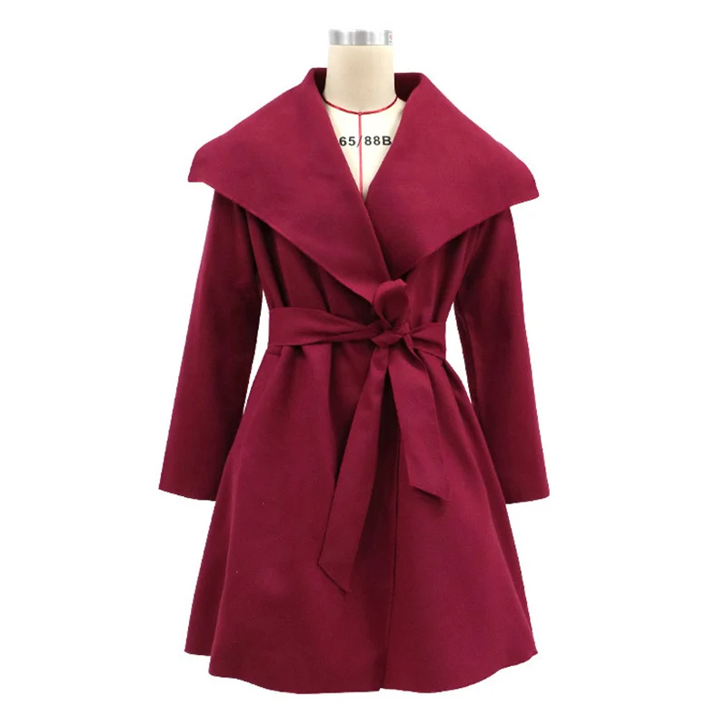 

Mandylandy Women Lapel Overcoats 2022 Autumn Winter Loose Belt Woolen Coats Elegant Lace Up Pleated Ruffle Jacket
