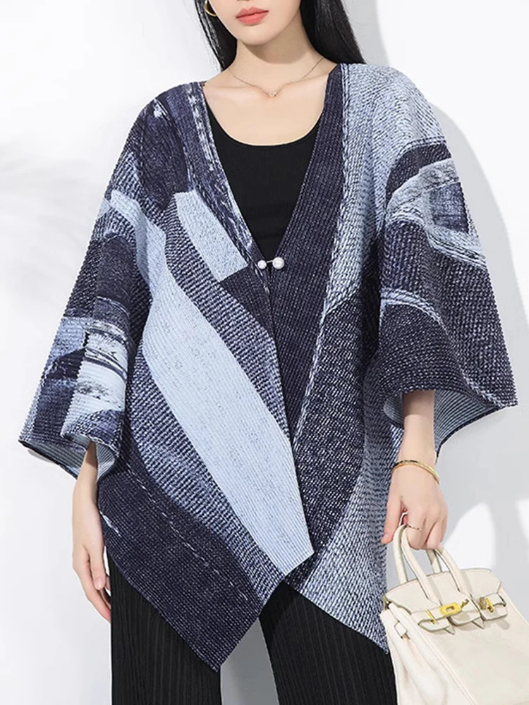 LANMREM повседневное плиссированное пальто для женщин с v-образным вырезом и цветным