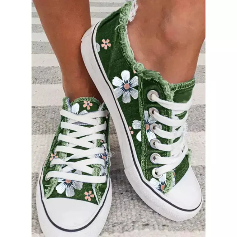 Women Fashion Canvas Sneakers All Seasons Breathable Woman Girl Ladies Walking Shoes Flat Lace-Up Zapatillas Mujer Femme Summer