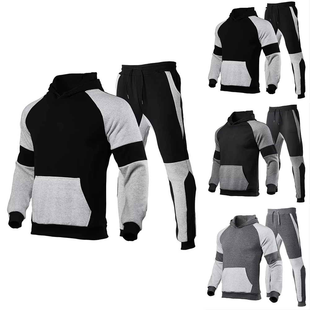 

Men Casual Tracksuit Sweatshirt+Sweatpant 2 Pieces Set Men's Sportswear Outfit Autumn Winter Hooded Male Pullover Hhoodies Suit