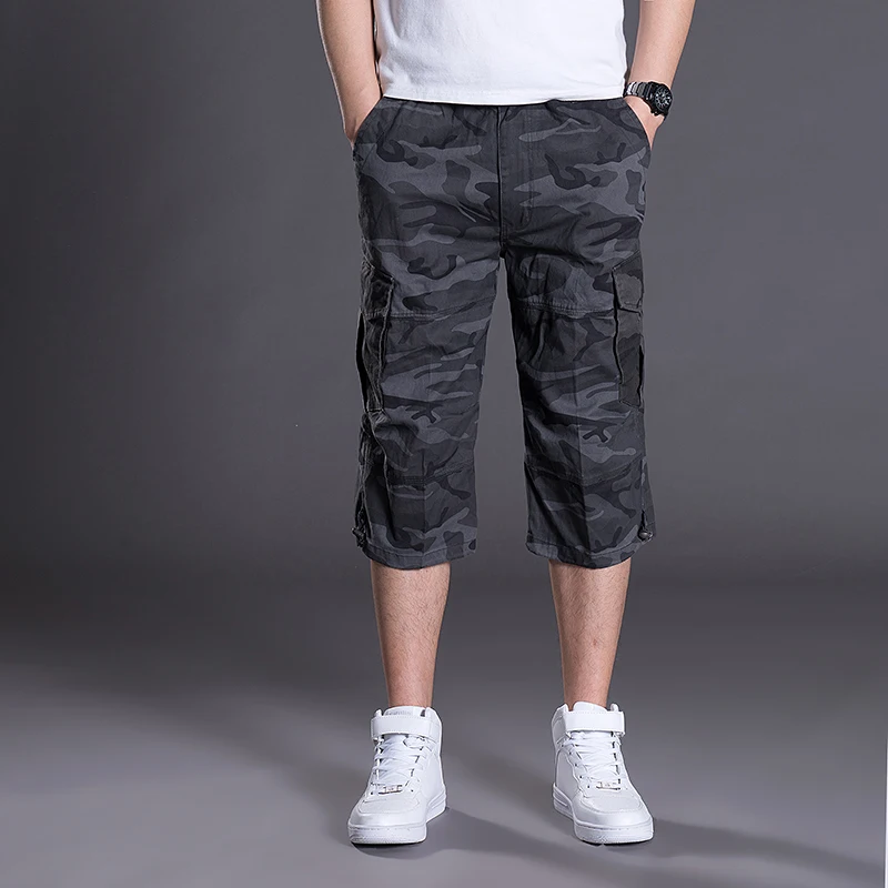 

New Calf-Length Pants Men Summer Multi Pocket Loose Comouflage Cargo Pants Cotton Casual Mens Joggers Troursers Plus Size M-7XL