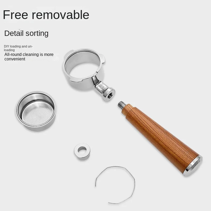 

Coffee machine bottomless handle 51mm universal Baicui three ear stainless steel solid wood handle coffee utensil