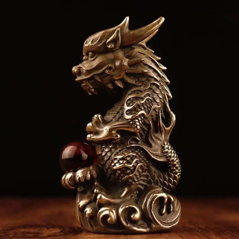 Китайская латунная резная Изысканная Статуэтка дракона статуэтки красивая