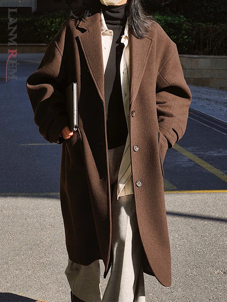 

Женское шерстяное пальто LANMREM, длинное однобортное утепленное пальто с отложным воротником в Корейском стиле, весна 2023