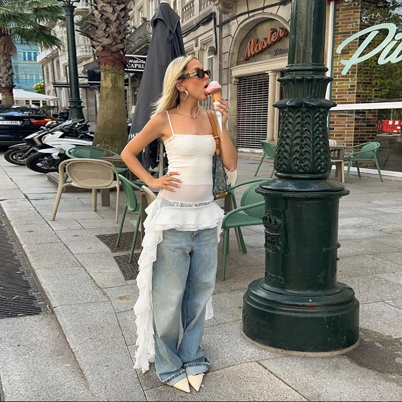 Длинное прозрачное Сетчатое платье OSEN летнее на бретельках без рукавов с высоким