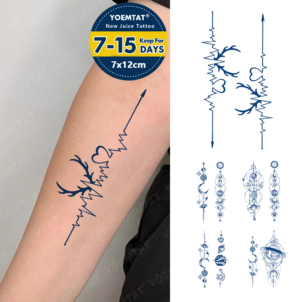 

Heart Wave Antlers Juice Ink Lasting Waterproof Temporary Tattoo Sticker Fake Tatto Body Art Semi Permanent Women Men Arm Hand