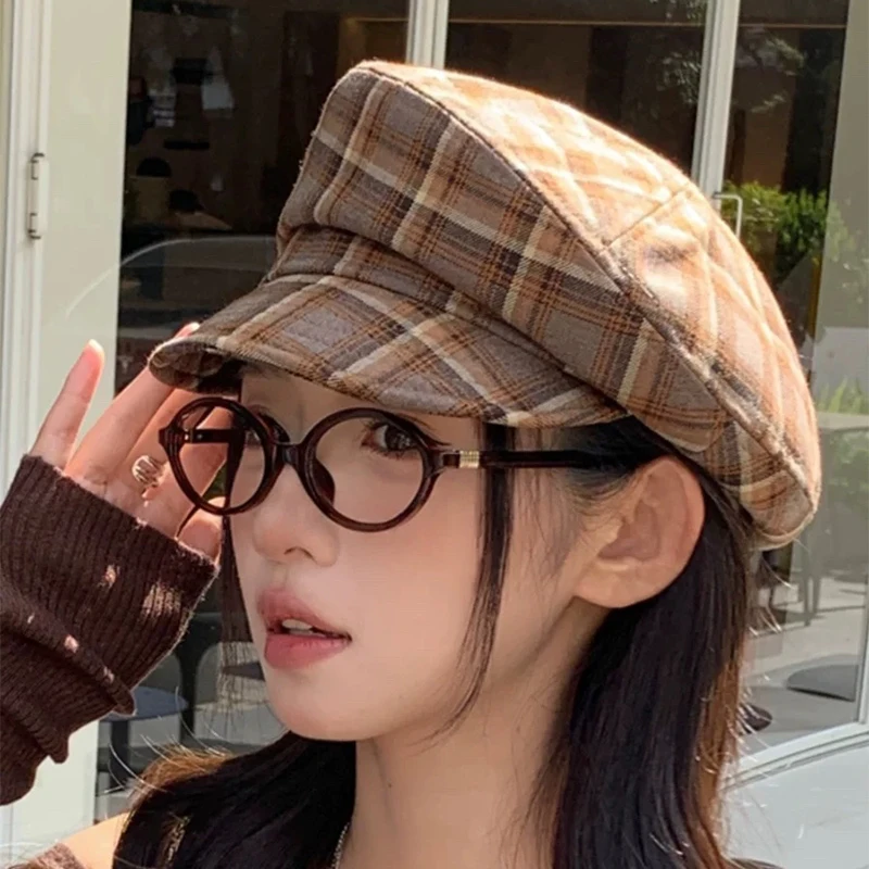 Восьмиугольные шляпы в британскую клетку с цветными блоками новые женские