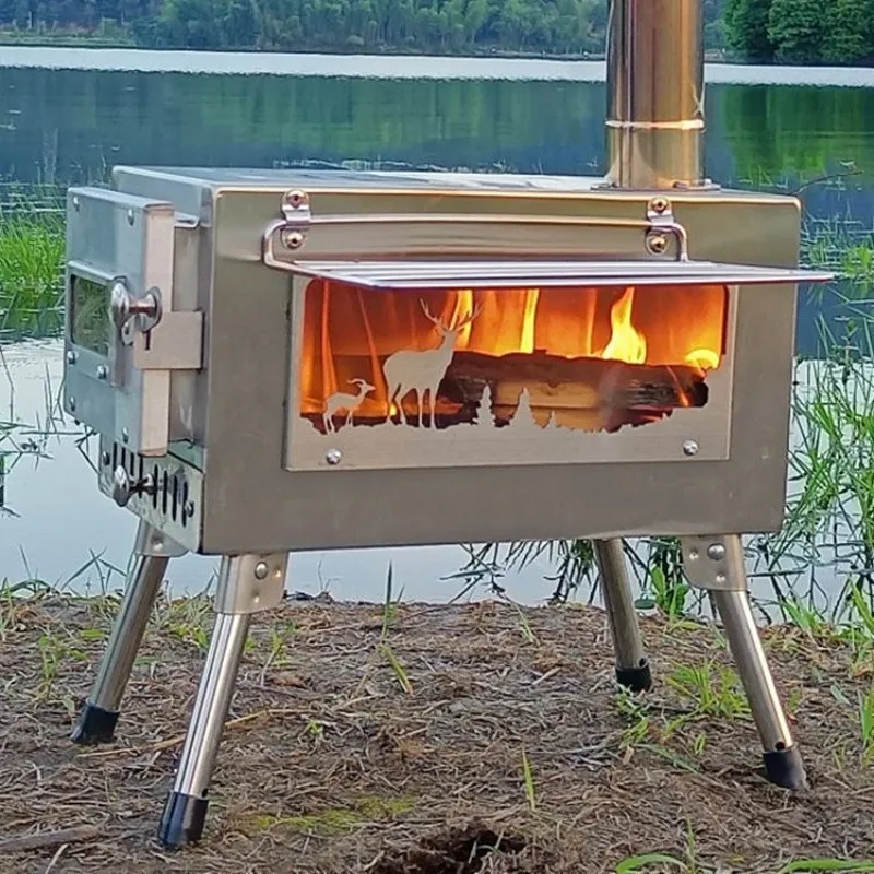 

Camping Hot Tent Stove With Chimney Portable Wood Stove Folding Firewood Furnace Multi Function Picnic Cooking Stove New