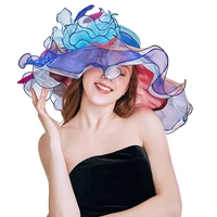 large big brim organza kentucky derby tea fascinators elegant fashion adjust for beach sun mesh summer hat suitable for female