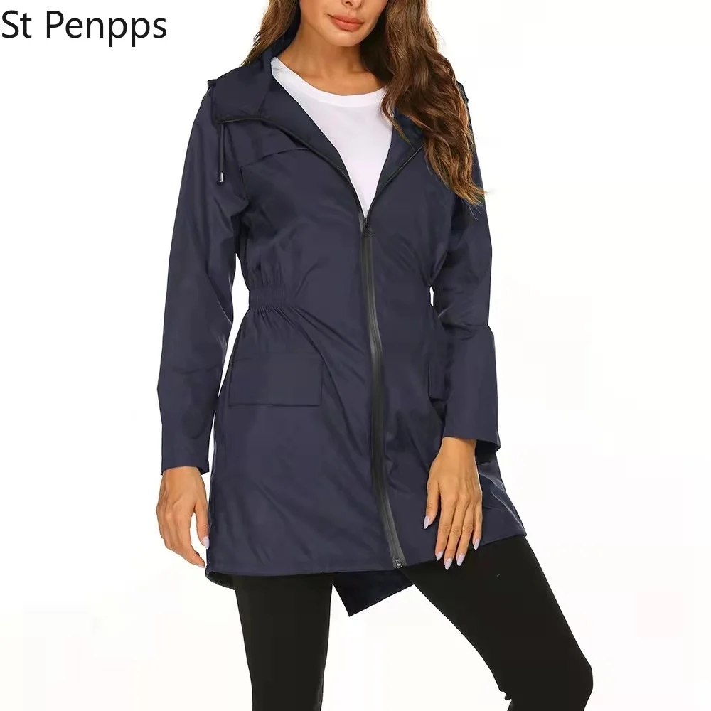Женская ветровка дождевик Базовый стиль на молнии с карманами длинным рукавом