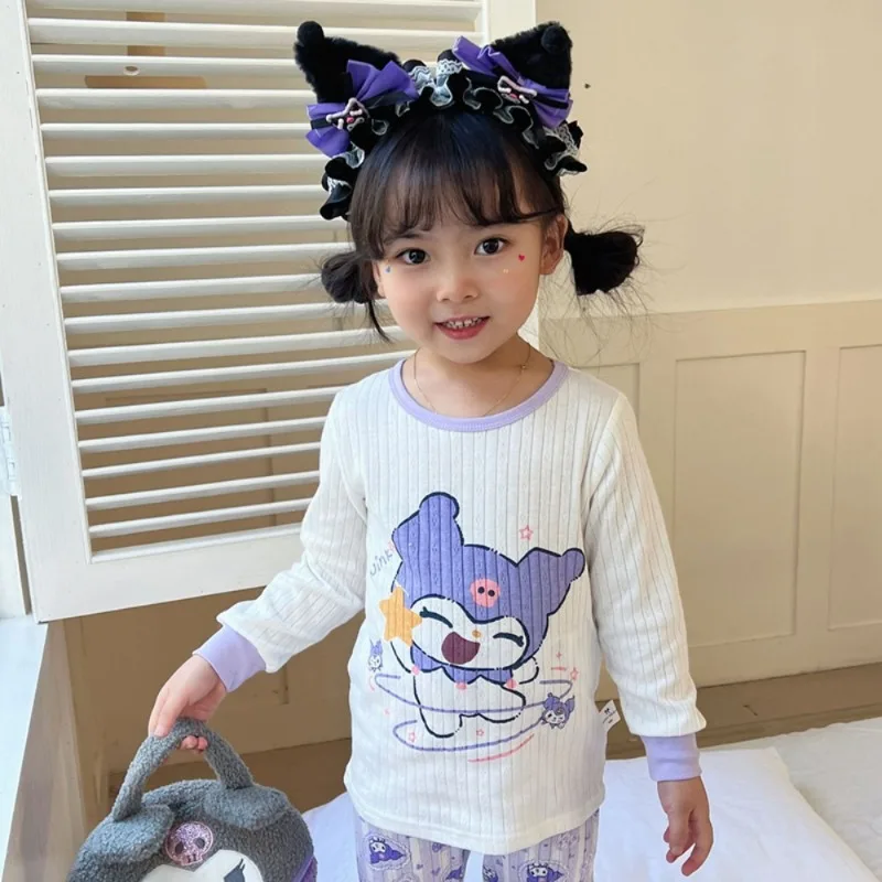 

Kuromi Sanrio Kawaii аниме Детская Пижама MyMelody новый милый детский хлопковый домашний дышащий комплект с длинными рукавами подарок на день рождения для девочек