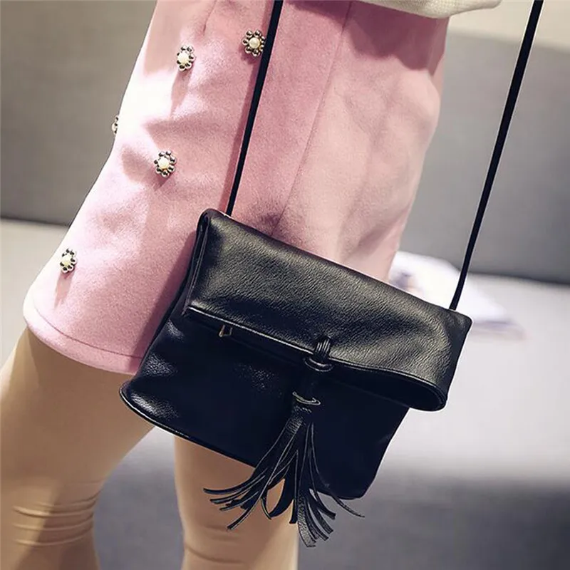 

Ladies Tassel Design Women PU Leather Crossbody Messenger Bag Phone Bag Small Sling Shoulder Bags Fold Closure Handbag Purses