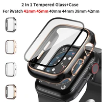 2 in 1 tempered glasscase for apple watch series 7 41mm 45mm iwatch se 6 5 4 3 2 1 38mm 40mm 42mm 44mm