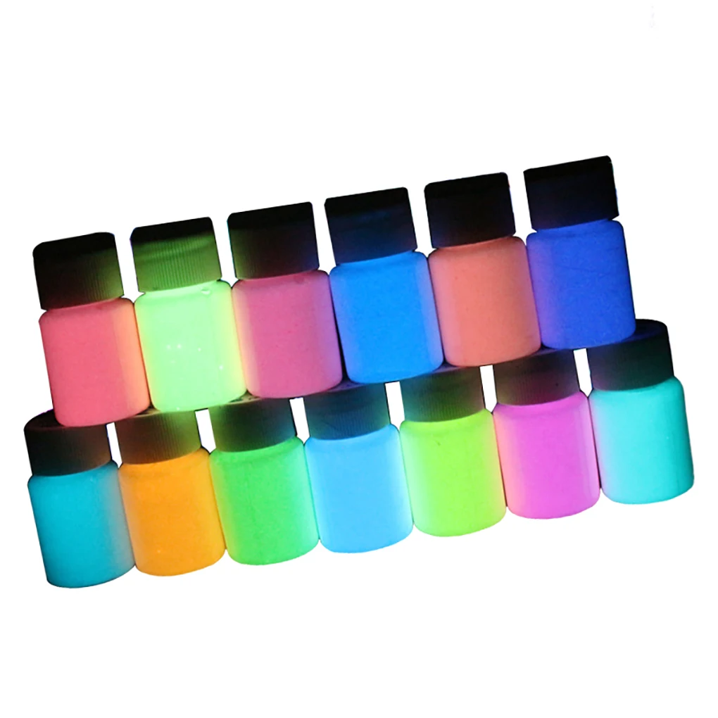 

13 Pieces Glow in The Dark Paint Liquid Self-Luminous Set Fluorescent Pigment Nails Art DIY Molds Jewelry Wall Body Party