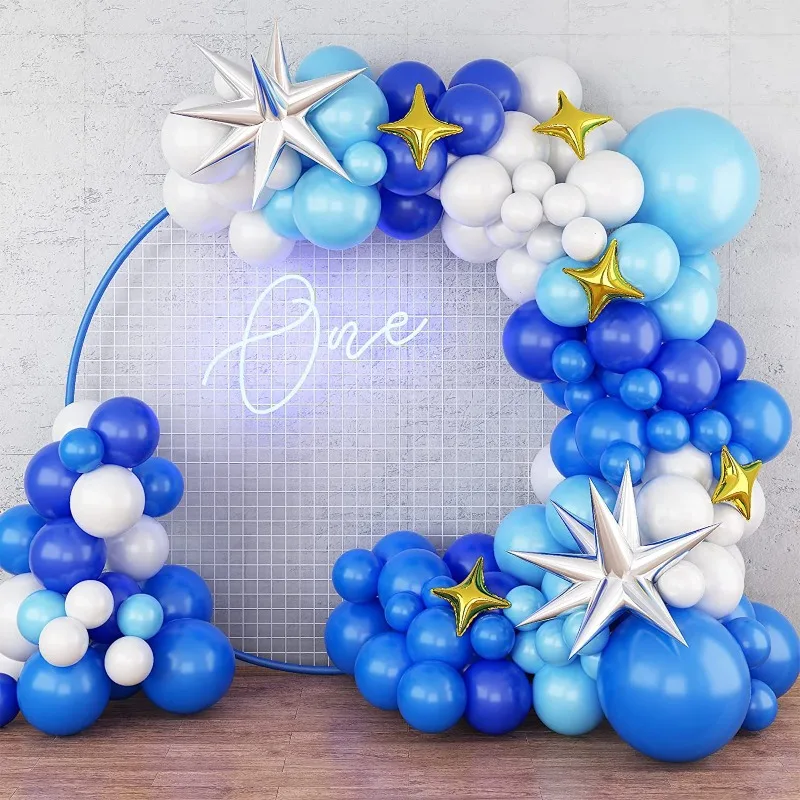 

Синяя Гирлянда-Макарон с воздушными шарами, декоративная фольга, Фотофон для дня рождения, свадьбы, детского праздника, детский воздушный шар