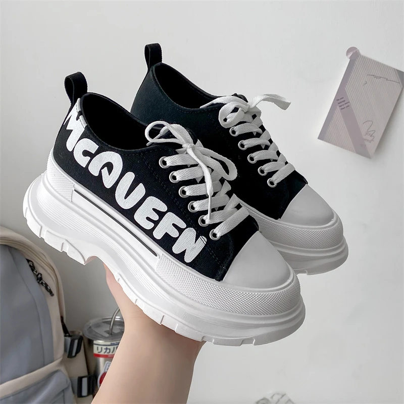 

2022 Low-Top Women Canvas Shoess Thick-Soled Candy Color Flats Female Single Shoe Spring Summer Platform Large Size Lady Sneaker