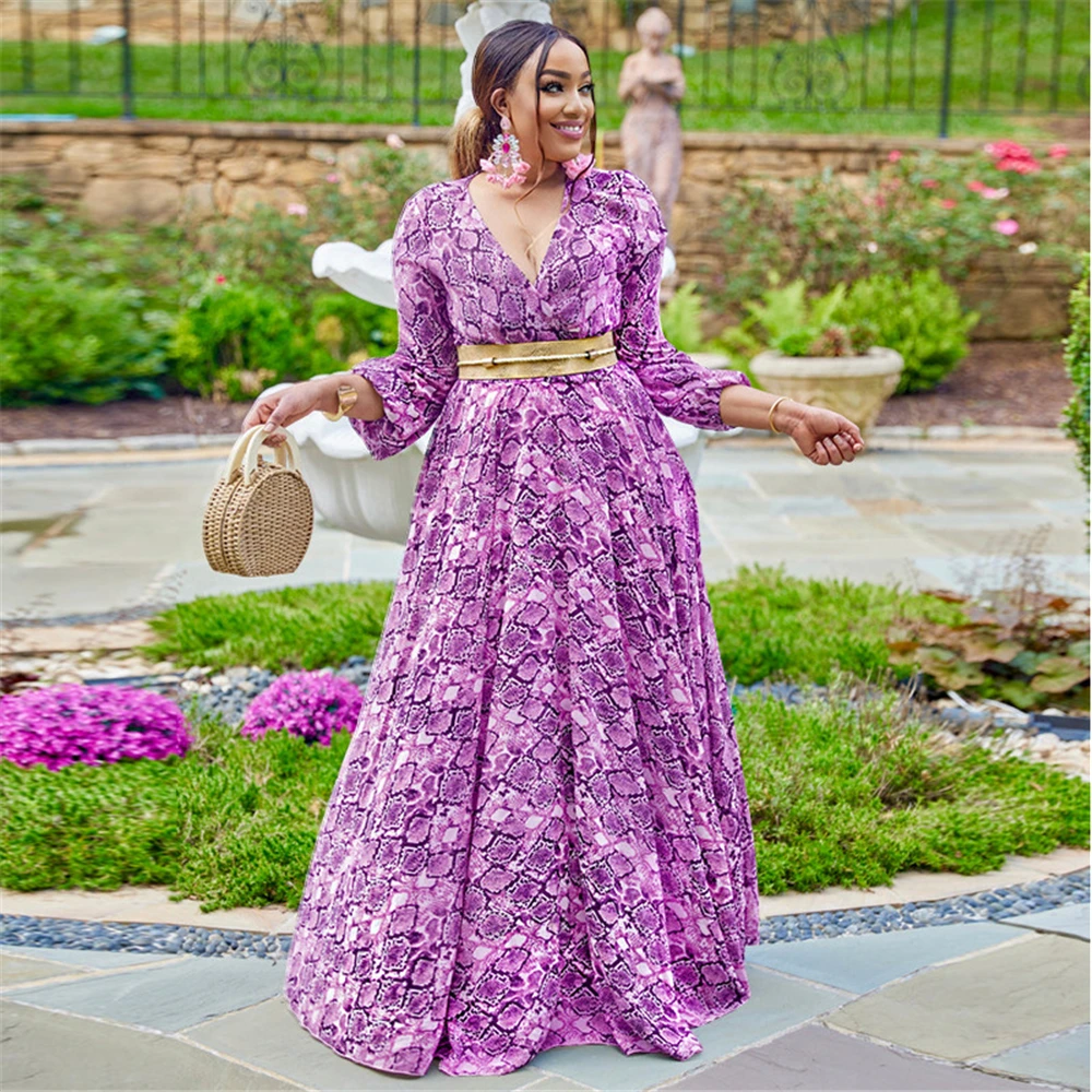 

MD Dashiki Print Boho Dresses African Women 4XL 5XL Plus Size Maxi Robe Long Sleeve Elegant Dress 2023 Spring Ankara Outfits