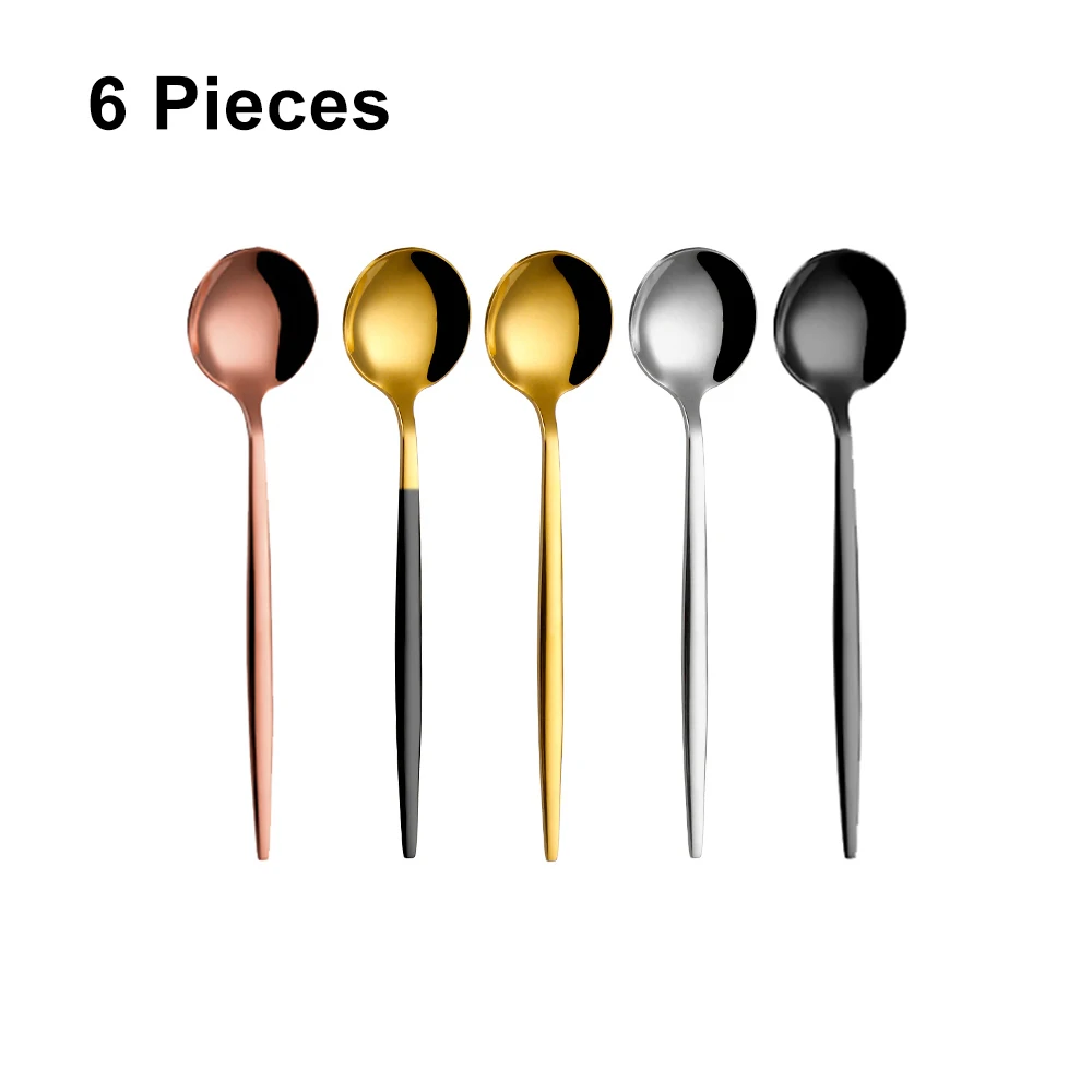 6 Pieces Gold Coffee Spoon Stainless Steel Stiring Teaspoons Ice Cream Cake Dessert Spoon Set Sliver Tableware Party Cutlery