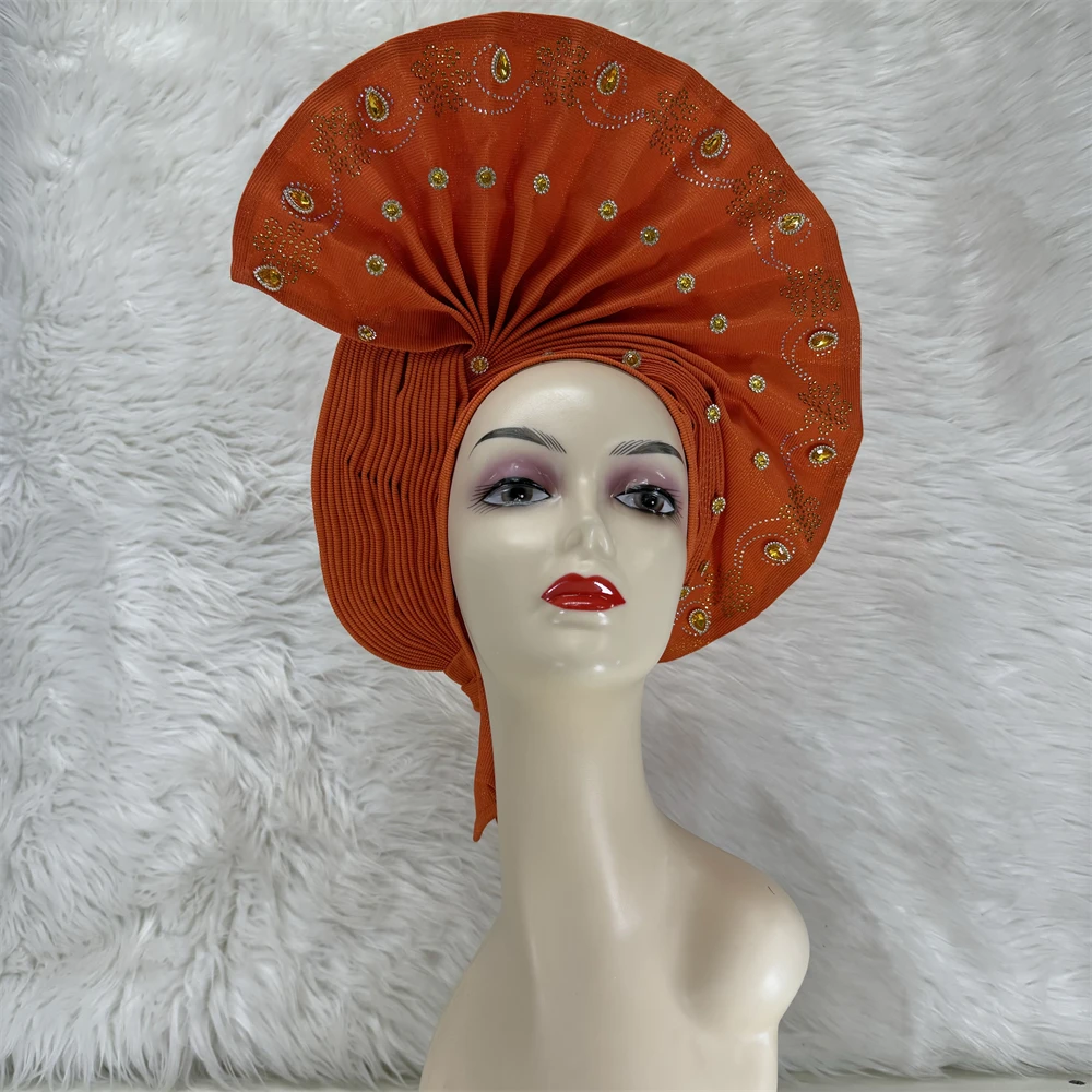 Головной убор Геле с нигерийской аппликацией Aso Oke уже сделано Auto Gele головной Ebi