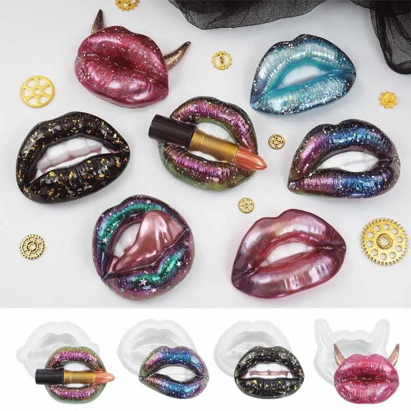 

3D Creativity Lips Mirror Crystal Epoxy Mold DIY Handmade Three-dimensional Red Lips Jewelry Casting Molds Decor Craft Gifts