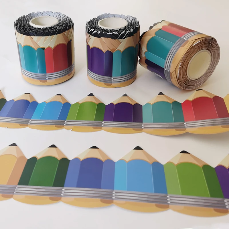 

20m Scalloped Blackboard Border Decorative Stickers Pencil Cortoon Bulletin Board trim Border Classroom Bulletin Wall Decor