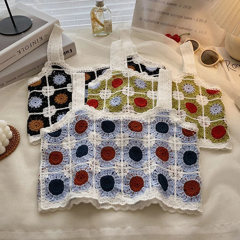 

Boring Honey Hollow Out Edible Tree Fungus Summer Clothes For Women Circle Multi Colored Crop Top Chic Slim Short Tops Women